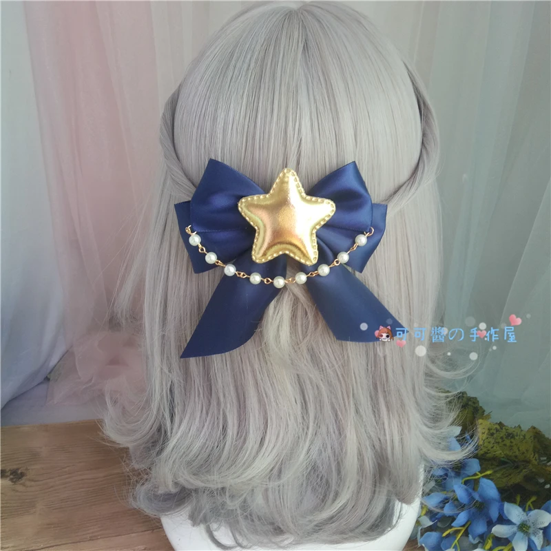 Lolita navy big bowknot stars soft sister edge clip rabbit perspex - walled hair circle kc hair hoop Lolita headdress