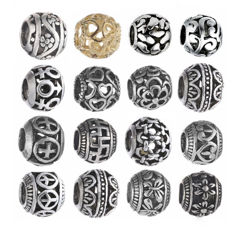 10*12mm Antique Silvercolor Round European  4.3mm Hole Big Hole Beads Spacer Bead for DIY Jewelry Making Charms Bracelet Finding