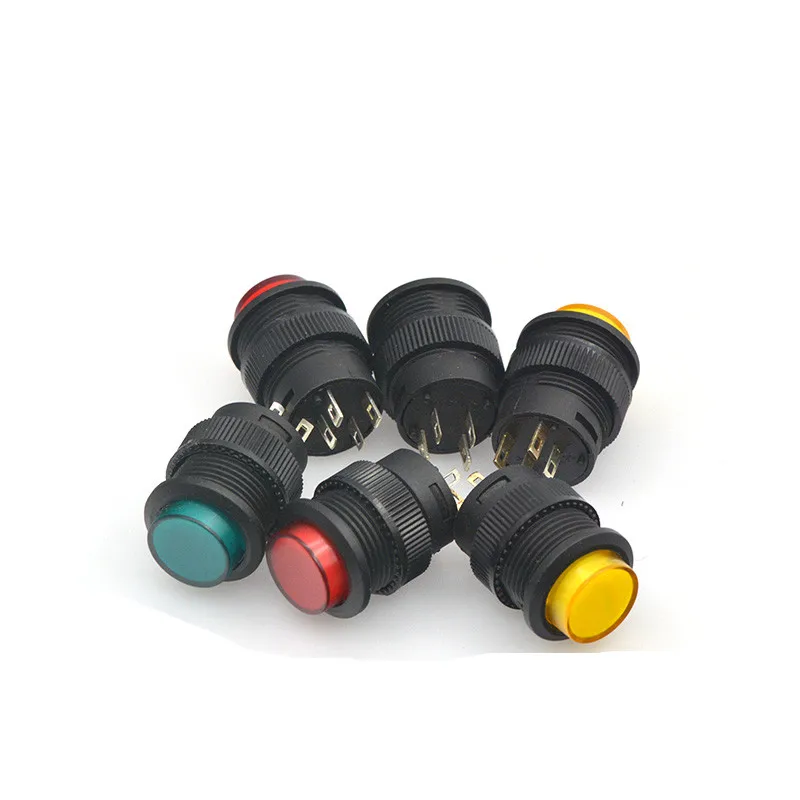 5Pcs R16-503AD 4pin Latching 16mm White Red Blue Green Yellow LED Lamp Light Round Self-Lock Push Button Switch 3A/250VAC