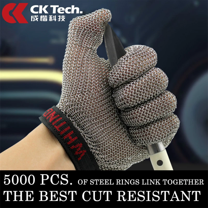 

CK Tech.Stainless Steel Wire Mesh Gloves Butcher Proof Meat Process Safety Tool Protection Mitten Anti-cutting Work Glove 1Pcs