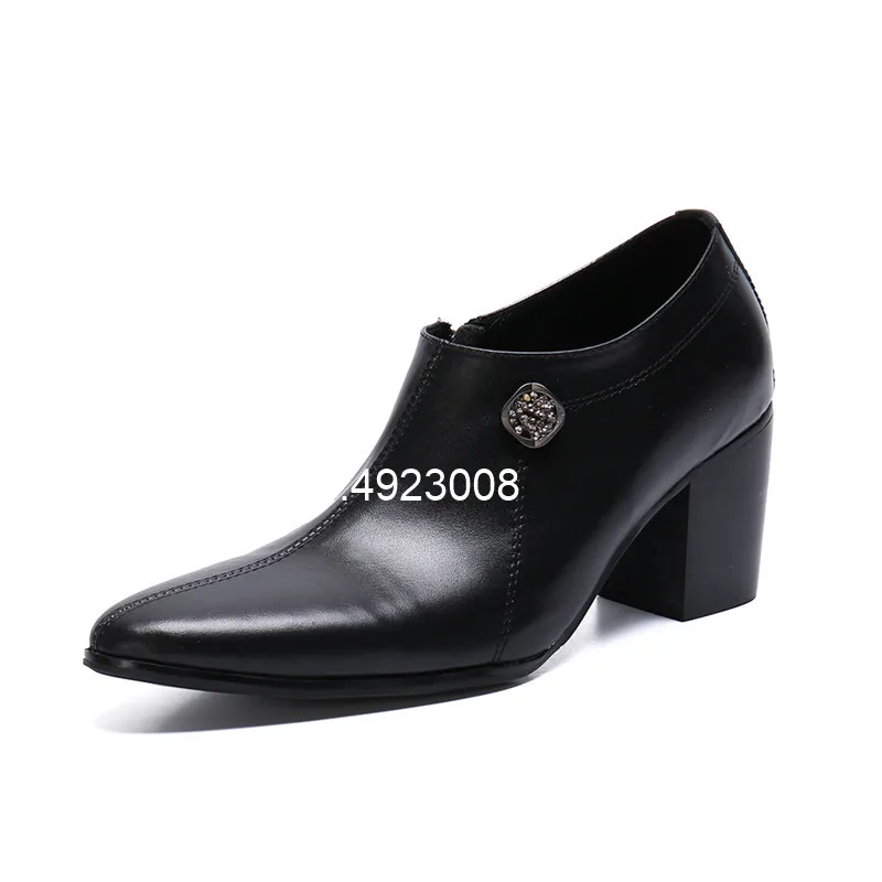 Side Zipper Mens Shoes High Heels Italian Shoe Brand Thick Sole Oxford Shoes Rhinestone Large Sizes Mens Dress Boots High Heels