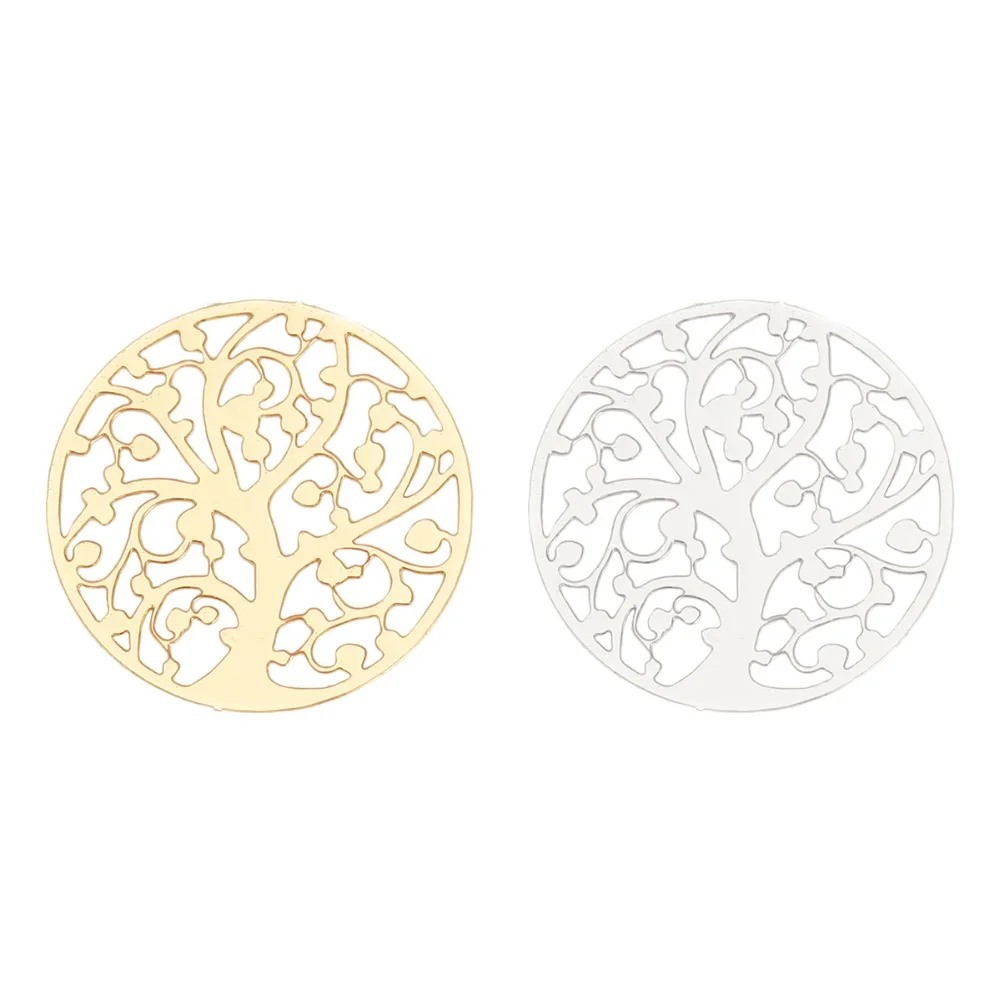 DoreenBeads Fashion Iron Based Alloy Filigree Stamping Connectors Round Silver Color Gold Tree of Life DIY Charm 22mm Dia, 10PCs