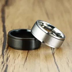 8MM Men's Top-Engraved Spinner Ring,Black White Stainless Steel Men Wedding Band Male Jewelry Gift