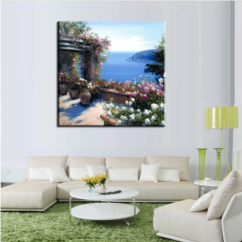 100% hand-painted oil painting high quality landscape pictures for living room knife painting   DM15110318