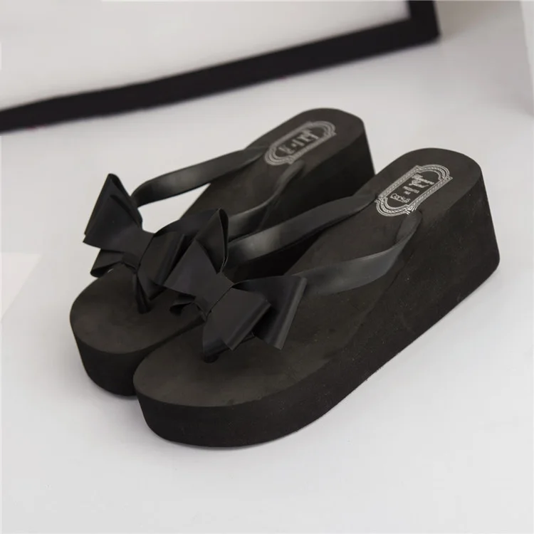 Women Flip Flops Wedges Platform Slippers Beach Thick Heel Sandals Wedge Slippers Wedges Slides Women Summer Lady Bow tie Shoes