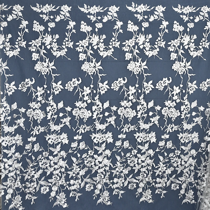 130 cm Breite Elfenbein Vintage bestickter Spitzenstoff mit Blumen.3D High-End-Luxus-Hochzeitskleid-Spitzenstoff RS2103 – Detail 6