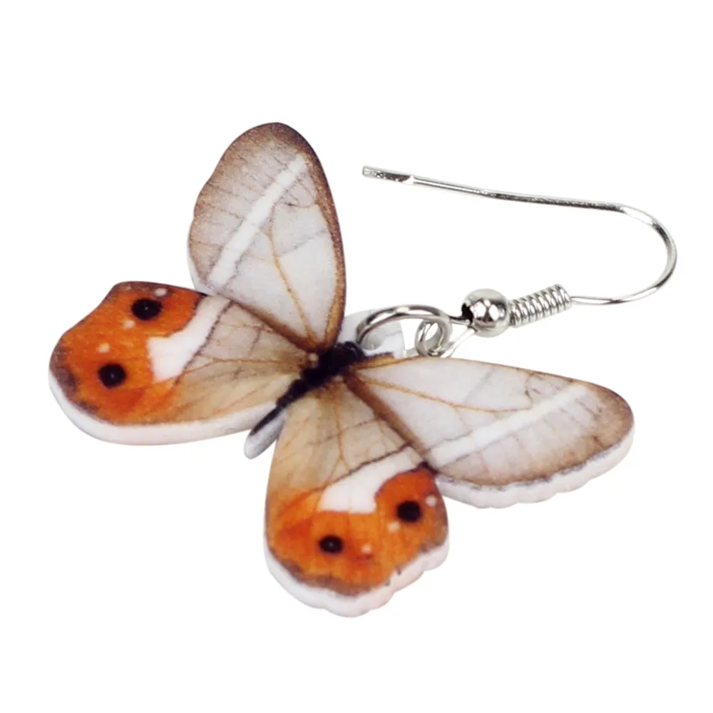 Bonsny-pendientes acrílicos con forma de mariposa para mujer y niña, aretes colgantes grandes, joyería única de verano con diseño de insectos, venta al por mayor, novedad