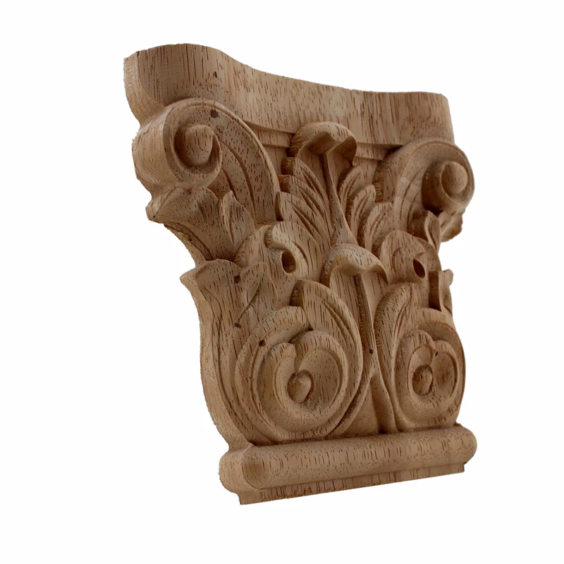 VZLX Vintage Floral Carved Corner Wall Door Furniture Decorative Figurines Wood Appliques for Home Decor Decoration Accessories