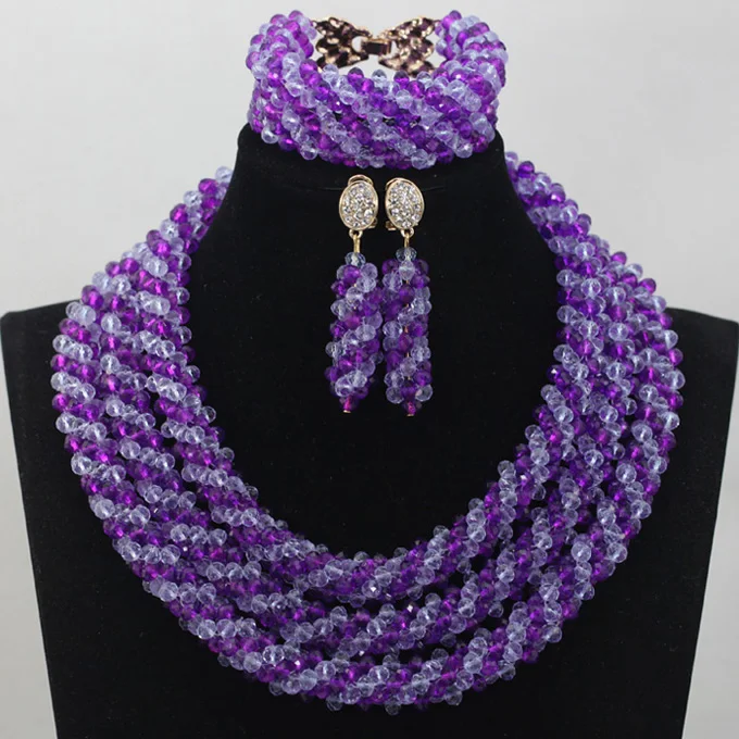 Trendy Charms Purple and Lilac Wedding Jewellery Set Crystal African Purple Beads Jewelry Set Gift for Women Free ShippingABL859