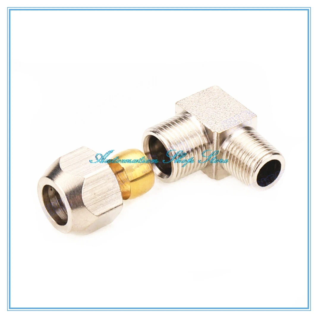 อุปกรณ์นิวเมติกชายกระทู้ข้อศอกทองเหลืองพอดี4 6 8 10 12มิลลิเมตรODหลอดC Ouplerเชื่อมต่ออะแดปเตอร์