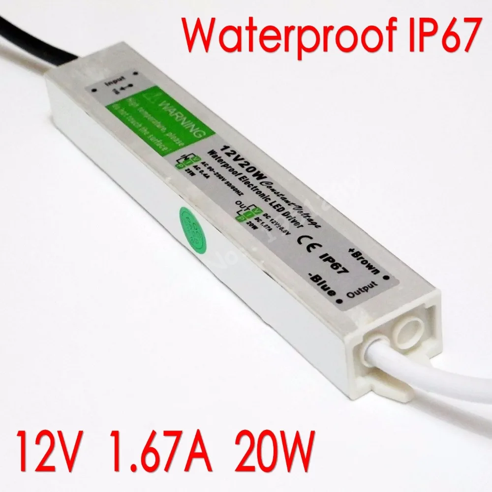 Waterproof IP67 12V 1.67A 20W LED Driver AC 90V-250V Adapter for LED strip Underwater light Power Supply