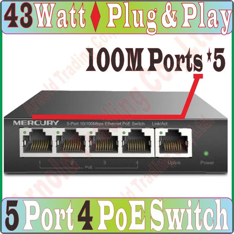 

Free&Shipping, 5 ports 4 poe 43W switch IEEE802.3af/at PoE suit for all kind of poe camera or AP Network Switches Plug&Play