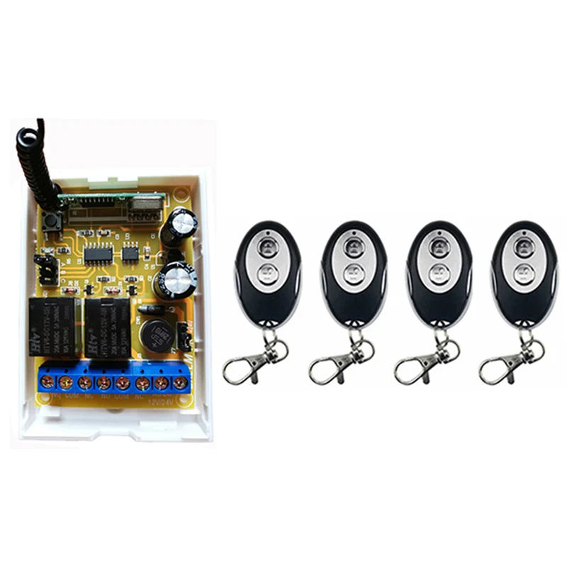 Sistema de interruptor de controle remoto sem fio, 12v, dc24v, 2 canais, transmissores de forma elipse, código de aprendizagem, janela, porta de garagem