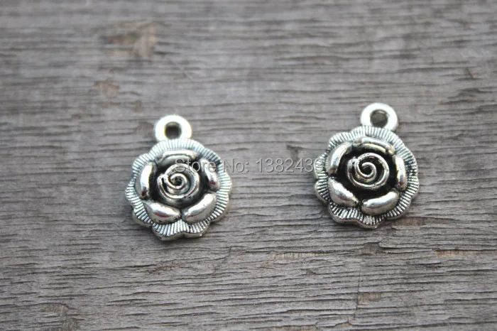 15pcs 3D Silver Rose Charms, Flower Charms, Tibetan Silver 