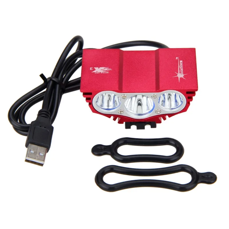 5000LM  Red Bicycle Handlebar Light 3 LED Bicycle Headlamp without Battery 5V USB  Rechargeable Headlight