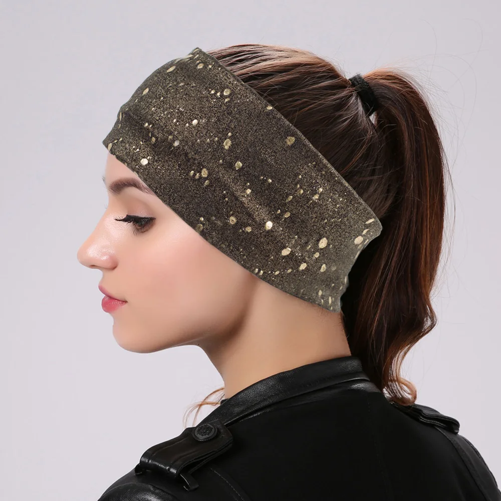 Geebro Women\'s Splatter Paint Wide Elastic Headbands Fashion Print Flat Turban Knit Spa Headband Female Wrap Bow Hair band DQ496