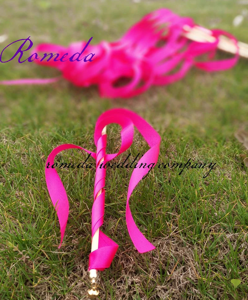 Free Shipping(50pcs/lot)  Fushia Stain Ribbon Wands Wedding Wands stickers For Wedding Party