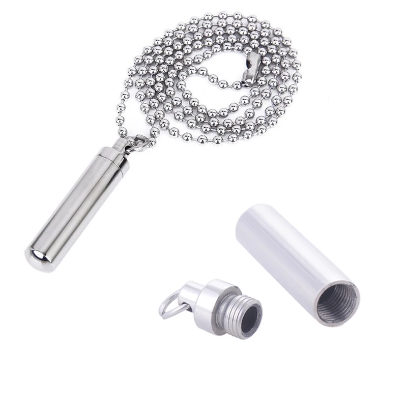 Stainless Steel Unisex Pill Case Ash Holder Cylinder Cremation Urn Pendant Chain Necklace