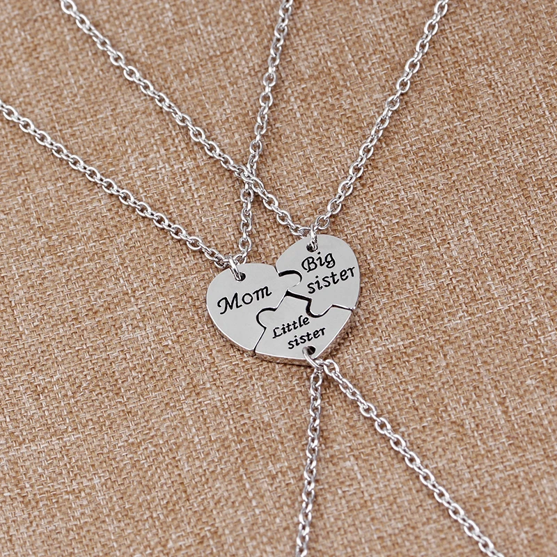 mom big sister little sister Necklace Family Jewelry Special Gift For Mommy big lil sis party gift Mother Day heart Stitching