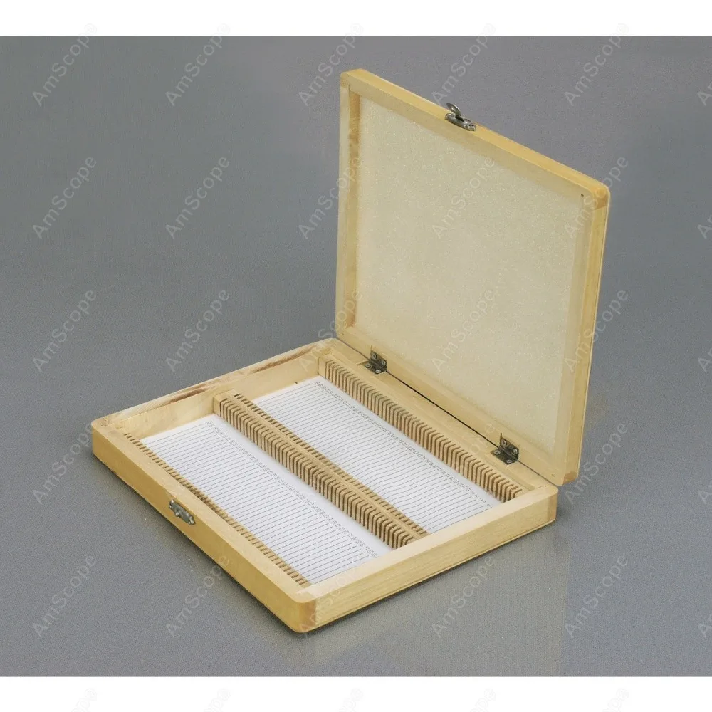 Slide for Microscope-AmScope Supplies Microscope Slide Wooden Box Holding 100 Piece Slides SKU: PS100-WB