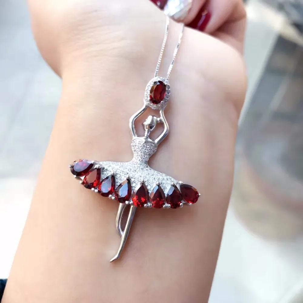 Dancing little girl, natural garnet necklace, hot style, exquisite style, 925 silver design,