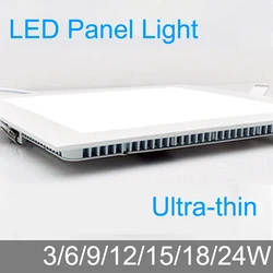 Luminária embutida para teto, espessura de 3w, 6w, 9w, 12w, 15w, 18w, 24w, painel de led com luz de painel