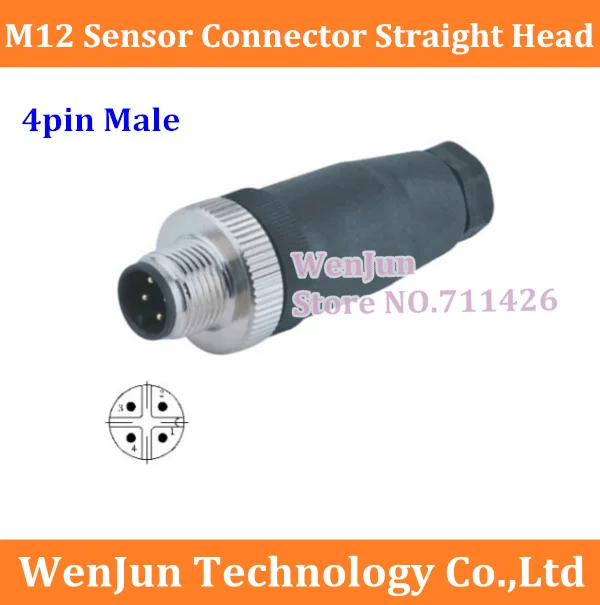 50PCS/LOT Free Shipping M12 Aviation plugStraight head M12 4pin  Male Sensor plug 4 core  Connector