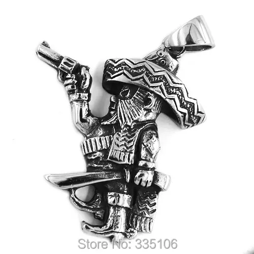 Punk Denmark Bandidos Biker Pendant with Knife And Gun Stainless Steel Jewelry  Biker Skull Men Pendant SWP395