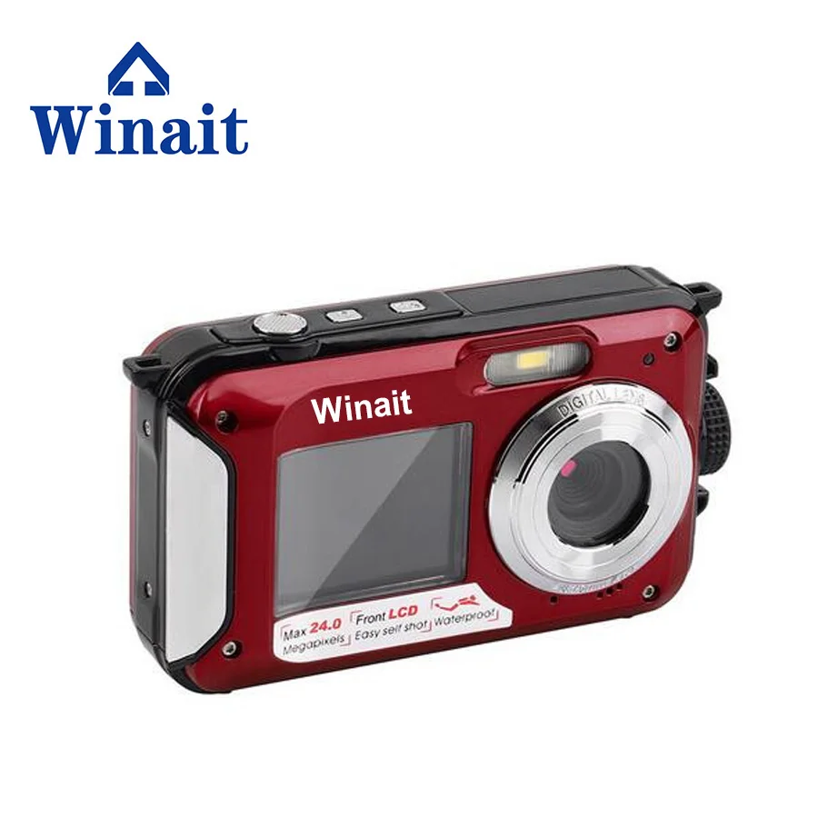 

Winait 24Mp Digital Camera 1080P Full HD Video 2.7"+1.8" Dual Screen 3M Waterproof Camera 16X Zoom 550Mah Battery