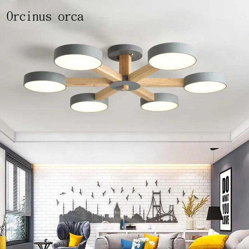 Nordic modern simple wood LED ceiling lamp living room bedroom creative personality multi color ceiling lamp free shipping