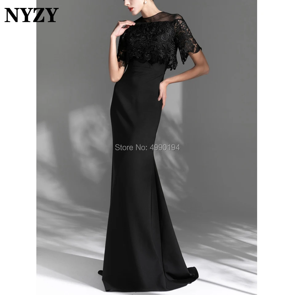 

Mother Of The Bride Dresses NYZY M185 Black Lace Mermaid O-Neck Elegant Formal Dresses For Wedding Guests Vestido De Madrinha