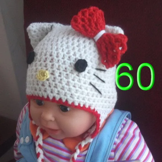 free shipping,Crochet for Children's Cartoon KT cat Hat,baby Photography prop 100% cotton - white and pink bow