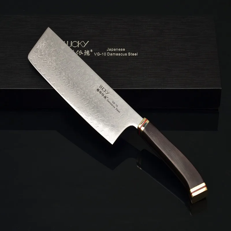 Japanese VG10 Damascus Steel Cleaver Cutter Slicing Japan Nakiri Knife Carbon With Wood Handle