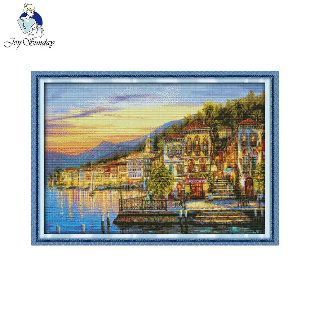 Joy Sunday The Streetlights Came on Every Night Cross Stitch Sets Embroidery Kits White Diy Patterns Counted Cross-Stitching