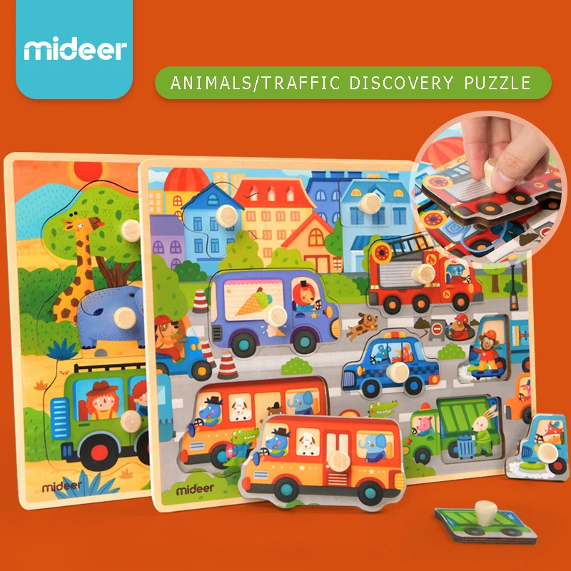 

Mideer Children Wooen Bulk Hand Grab Puzzle Baby Traffic Animals Puzzle Kids Cognitive Enlightenment Early Learning Puzzle