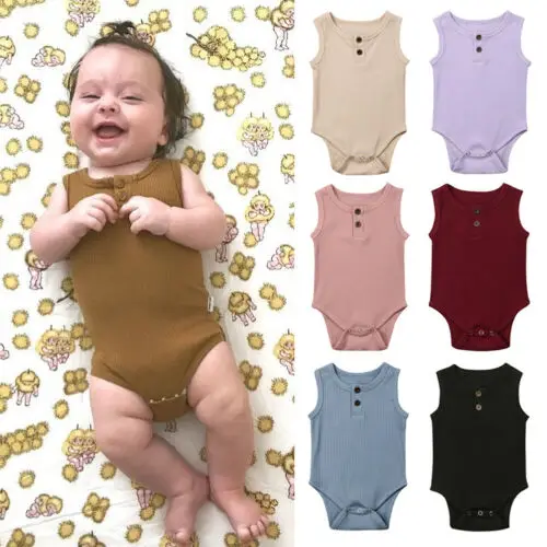 

Newborn Baby Boy Girl Solid Knit Bodysuits Jumpsuit Summer Sleeveless Baby Bodysuit Outfits Casual Baby Clothes