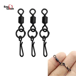 50pcs Matte Black Fishing Rolling Swivel With Quick Change Snap Carp Fishing Rigs Fishing Hooks Connector Tackle