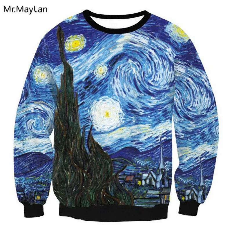 

Van Gogh Oil Painting Starry Night 3D Print Sweatshirts Casual Hoodies Outfits Men/Women Clothes Pullover O neck Jumper Tops 5XL