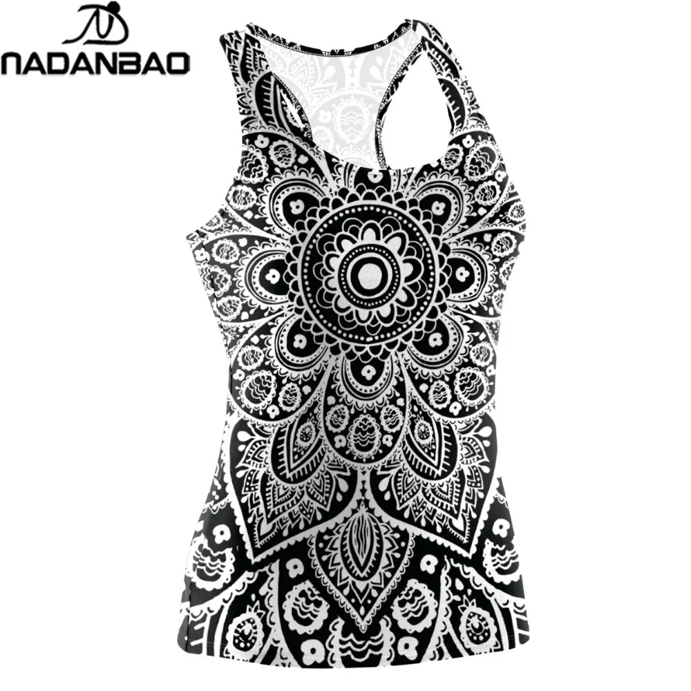 NADANBAO 2024 Digital Printing Mandala Tank Top Tshirt Aztec Round Ombre O-neck Sleeveless Tops T shirt Women