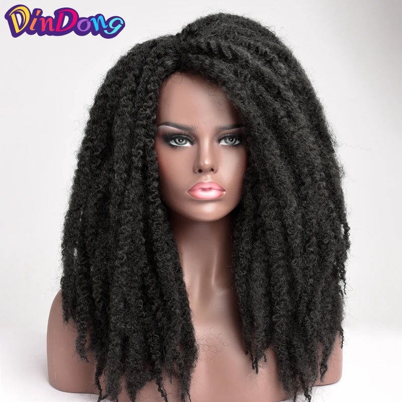 DinDong Marley Braid Hair Wig 18 inch Synthetic Dreadlock Marley Braided Wigs Soft Afro Kinky Natural Braiding for Women