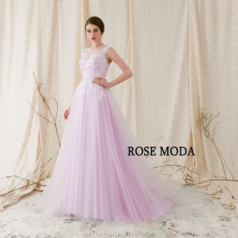 Rose Moda Lilac Purple Lace Pastel Wedding Dresses with Crystal Sash Real Photos