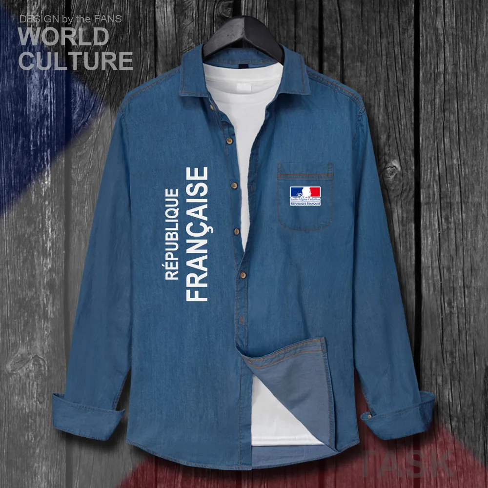 France French Republic FRA FR Jacket Men Clothes Autumn Long Sleeve Cowboy Coat Fashion Turn-down Collar Jeans Shirt Tops New 20