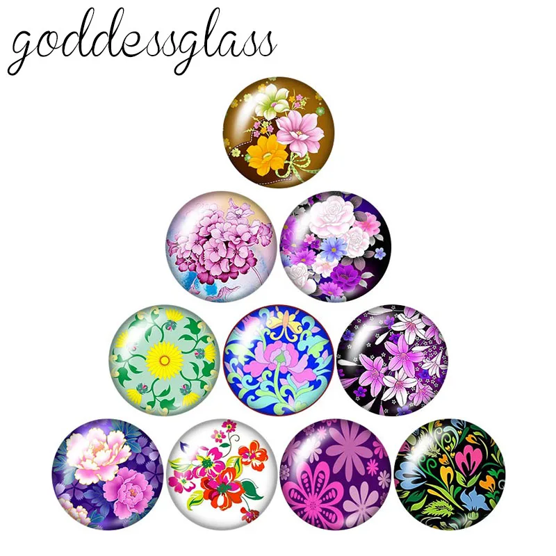 

Beauty Flowers pattern 10pcs mixed 12mm/18mm/20mm/25mm Round photo glass cabochon demo flat back Making findings
