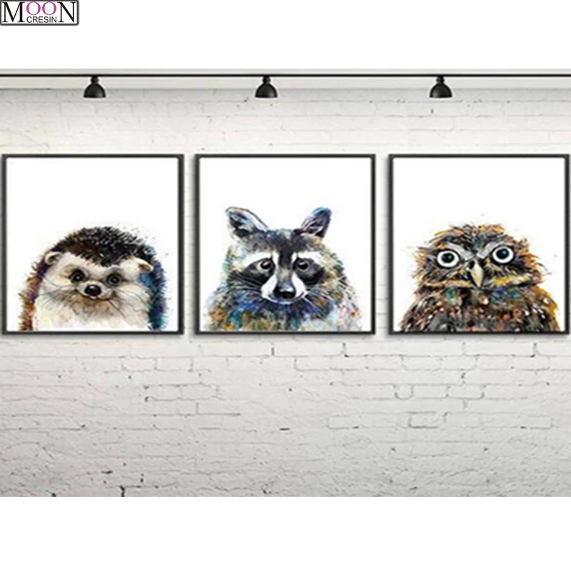 

Diamond Embroidery"Woodland Animal"5D DIY Diamond Painting Cross Stitch,Owl,Hedgehog,Racoon,Diamond Mosaic,Home Decor, 3Pcs Set,