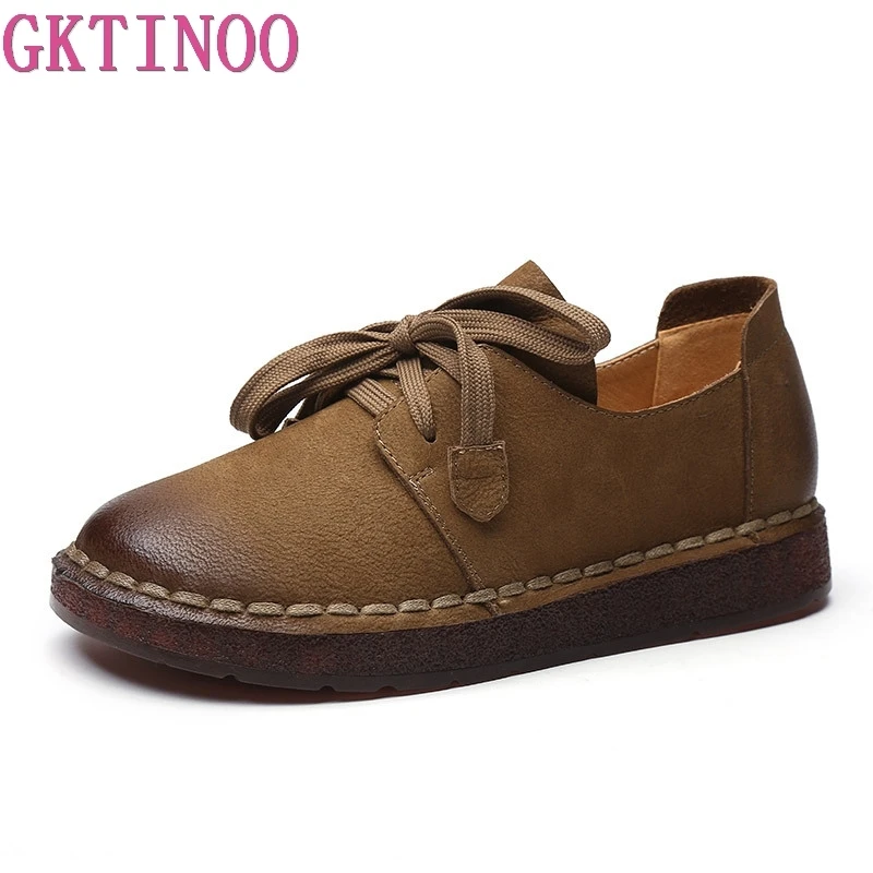 GKTINOO 2024 Lace-up Loafers Casual Flat Shoe Pregnant Women Shoe Mother Driving Shoe Female Women Flats Hand-Sewing Shoes