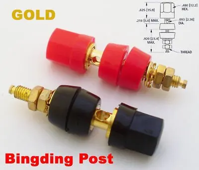 Free shipping  10pcs Standard Hex Head Gold Binding Post Banana Jack 50mm Red and Balck