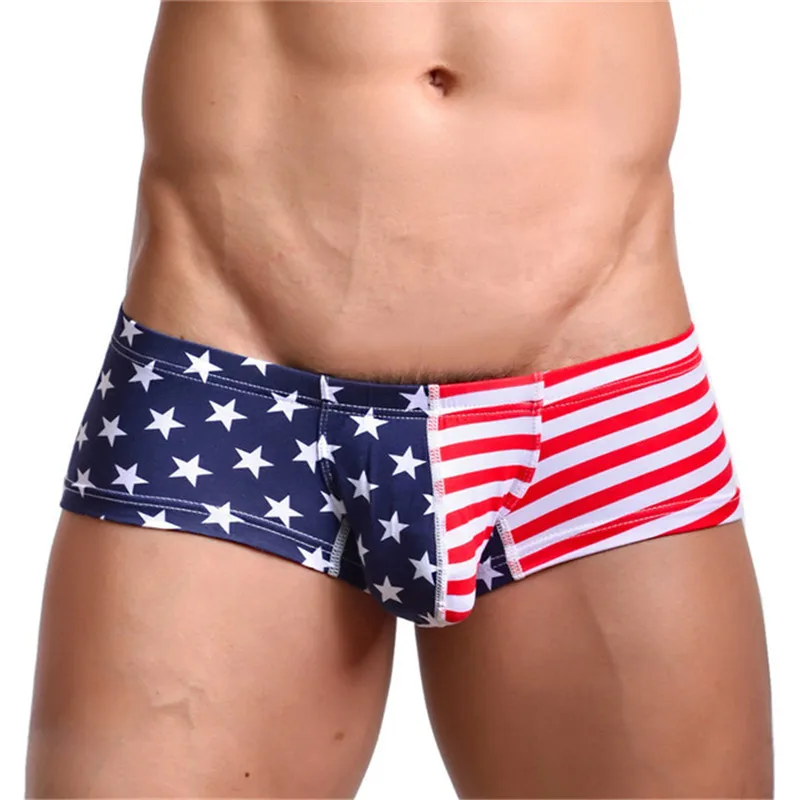 Sexy Underwear Print Boxers American Flag Men Sexy Striped Underwear Men\'s Boxer Shorts Bulge Pouch Gay Men Underpants Boxers