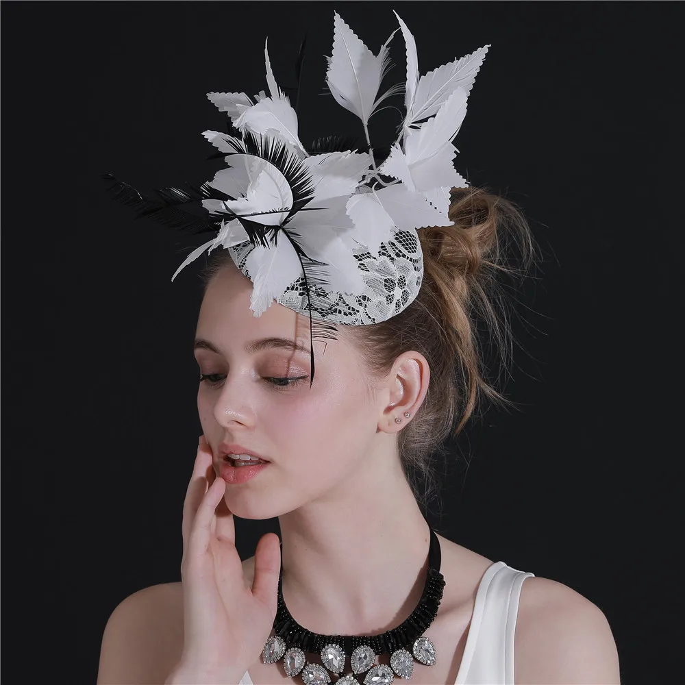 

Fancy Feathers Chapeau Wedding Hats Accessory Fascinatos Party Women Hair Clips Elegant Ladies Bridal Lace Bases Feathers Fedora