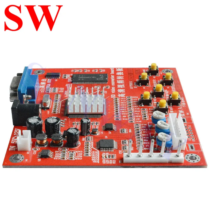 จัดส่งฟรี 1 ชิ้น CGA to VGA CVBS เกมอาเขต Video Converter Board สำหรับ LCD PDP Monitor ความละเอียดสูง (สีแดง)