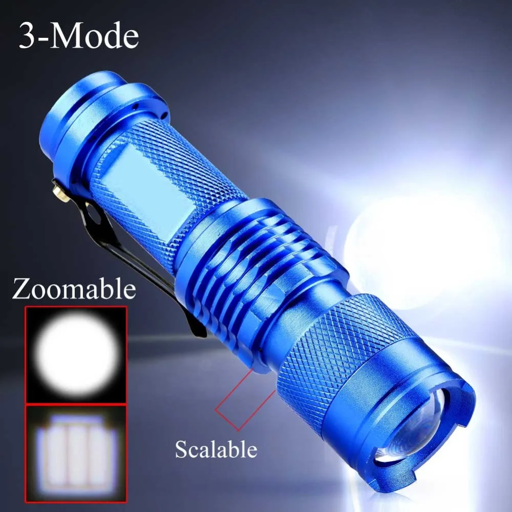 Portable Mini Penlight Waterproof LED Flashlight Torch Q5 Zoomable 2000LM Blue 3 Modes Pocket lamp Lantern For Hunting